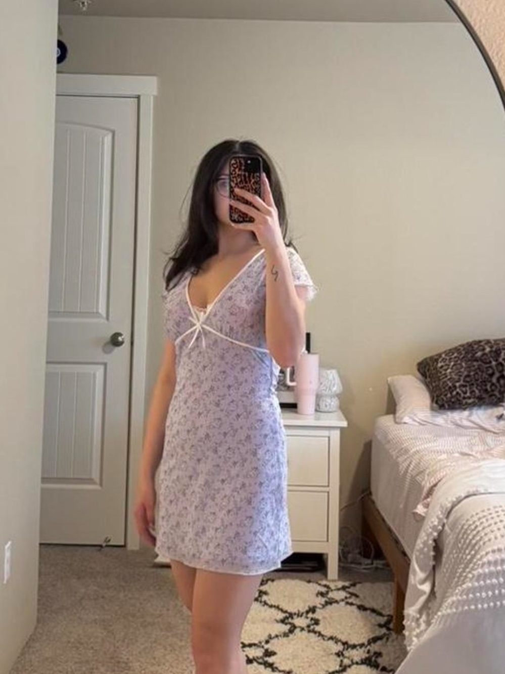 Light Purple Floral Tie-Front Mini Dress